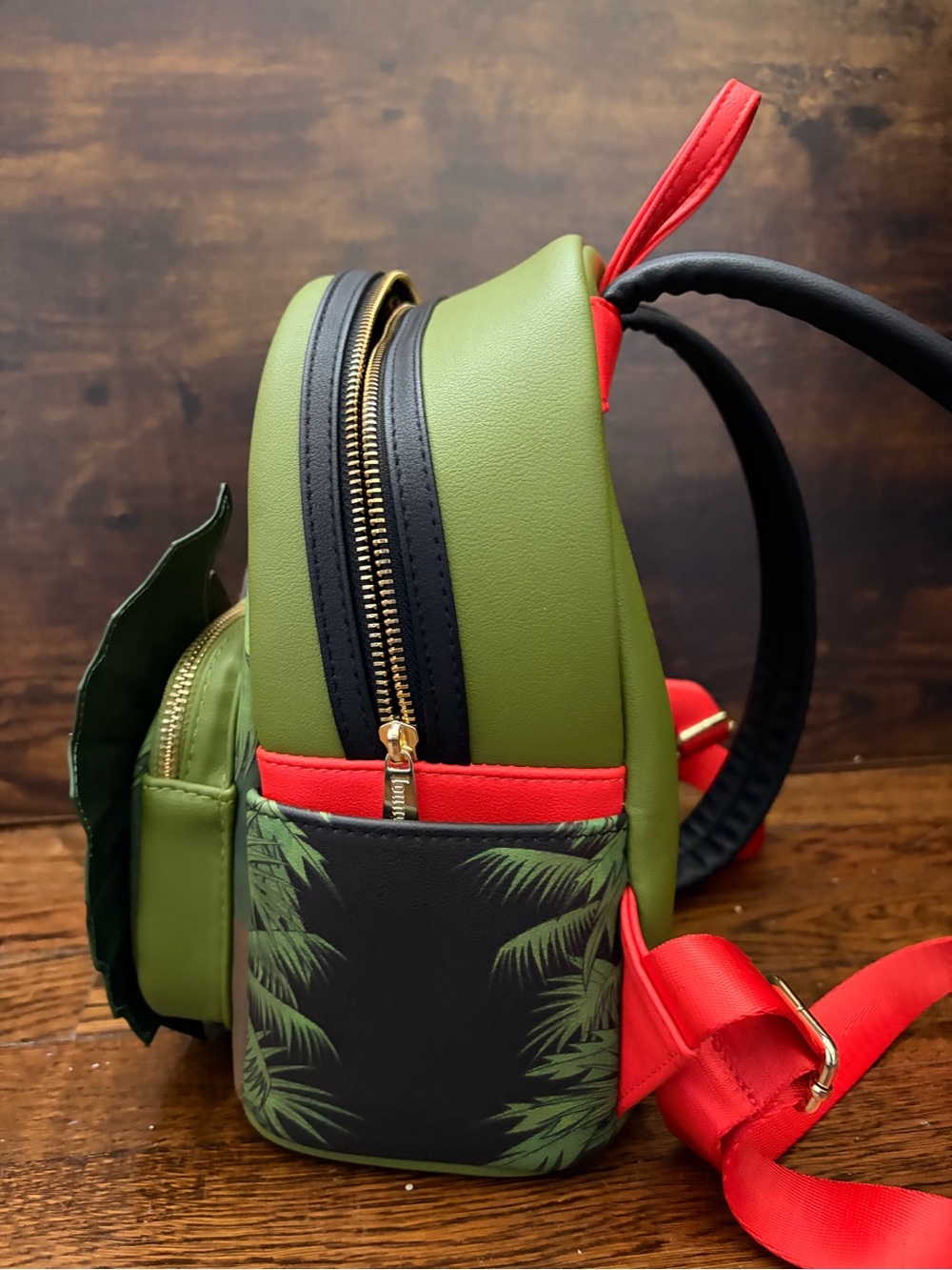 Loungefly Jurassic Park Dilophosaurus Mini Backpack - Green, Red & Yellow - Picture 3 of 5